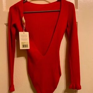 Sezane Red Long Sleeve Bodysuit